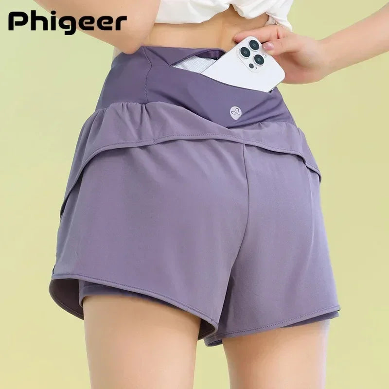 PHIGEER Women's Yoga Workout Shorts with Pocket